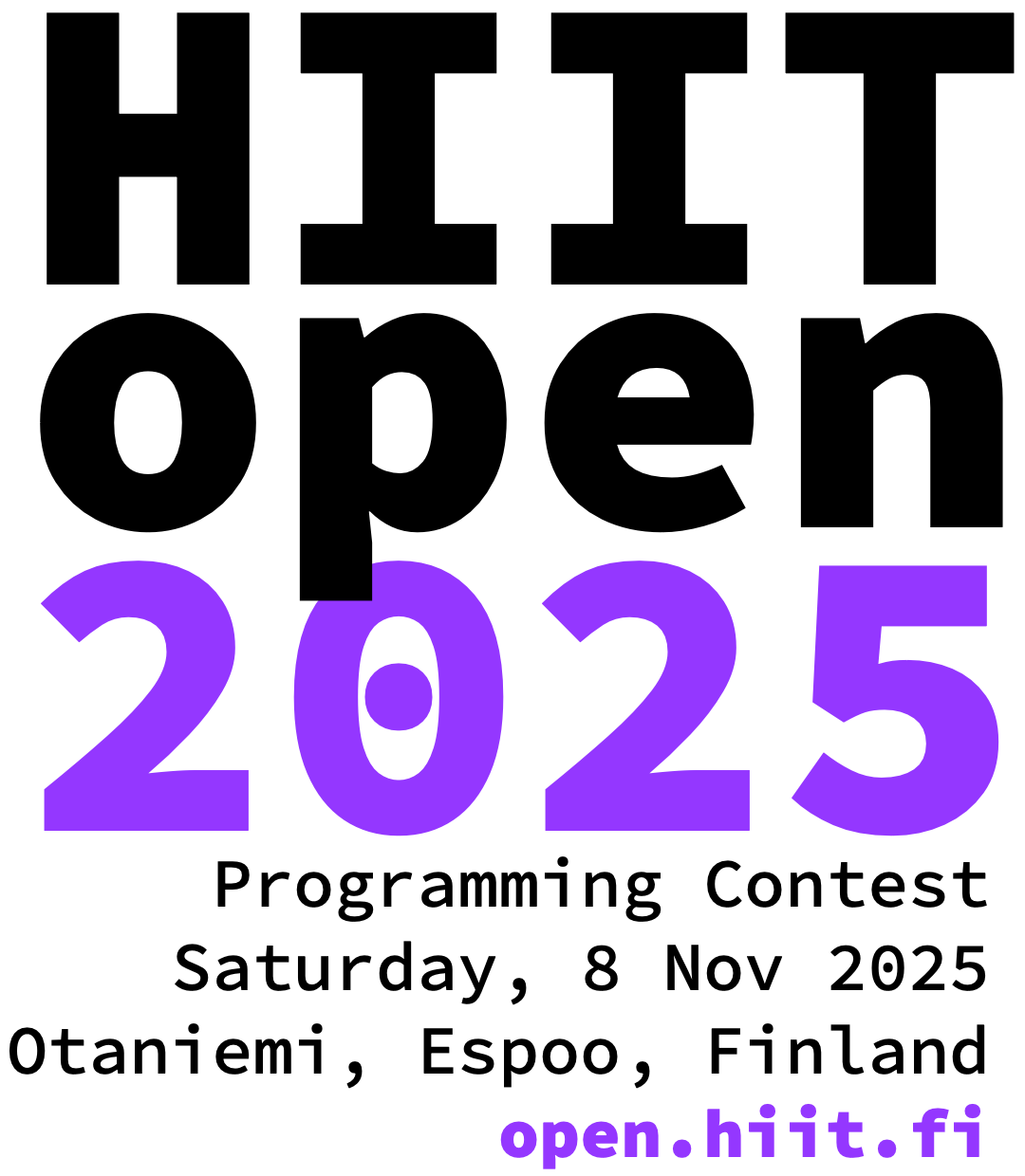 HIIT Open 2025 Programming Contest, Saturday, 8 Nov 2025, Otaniemi, Espoo, Finland