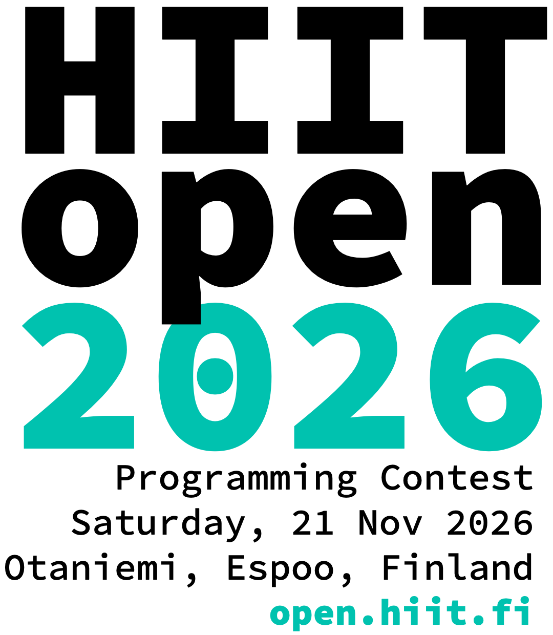 HIIT Open 2026 Programming Contest, Saturday, 21 Nov 2026, Otaniemi, Espoo, Finland